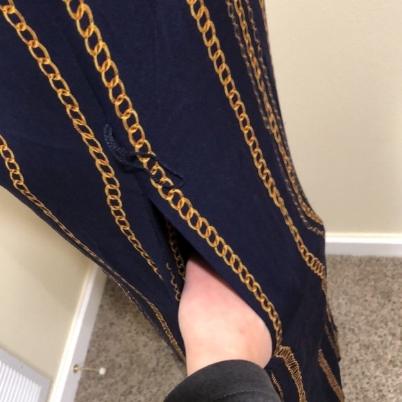 NICHOLAS Samira Wide Leg Cropped Jumpsuit Size US 16 Navy Blue Silk Chain Print - Picture 4 of 12